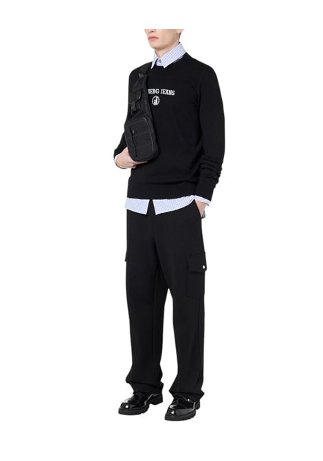 Black crew neck pullover in plain knit with tonal Iceberg logo ICEBERG JEANS | sweaters | A00290089000